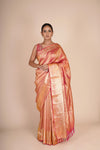 Pure Silk Peach Kanjeevaram Jaal Saree