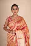 Pure Silk Peach Kanjeevaram Jaal Saree