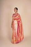 Pure Silk Peach Kanjeevaram Jaal Saree