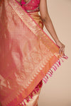 Pure Silk Peach Kanjeevaram Jaal Saree