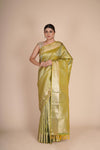 Pure Silk Sage Green Kanjeevaram Jaal Saree