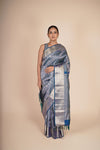 Midnight Blue Pure Mulberry Silk Kanjeevaram Saree