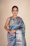 Midnight Blue Pure Mulberry Silk Kanjeevaram Saree