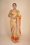 Red Gold Pure Mulberry Silk Tissue Saree