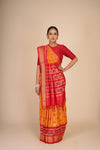 Mustard Red Silk Ikkat Patola Saree