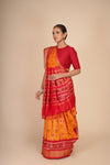 Mustard Red Silk Ikkat Patola Saree