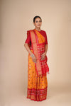 Mustard Red Silk Ikkat Patola Saree