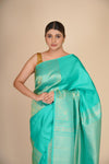 Light Sea Green Pure Mulberry Silk Designer Kanjeevaram Saree