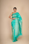 Light Sea Green Pure Mulberry Silk Designer Kanjeevaram Saree