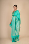Light Sea Green Pure Mulberry Silk Designer Kanjeevaram Saree