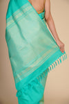 Light Sea Green Pure Mulberry Silk Designer Kanjeevaram Saree